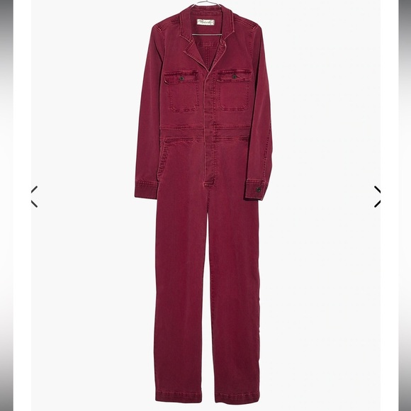 Madewell burgundy dyed denim slim coverall long sleeve jumpsuit - Picture 9 of 10